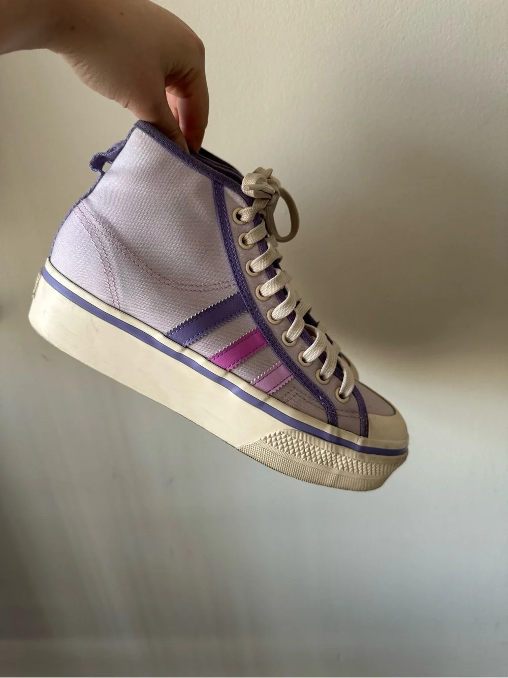 adidas x Parley Nizza Lavender High-Top Sneakers with Pink Stripes